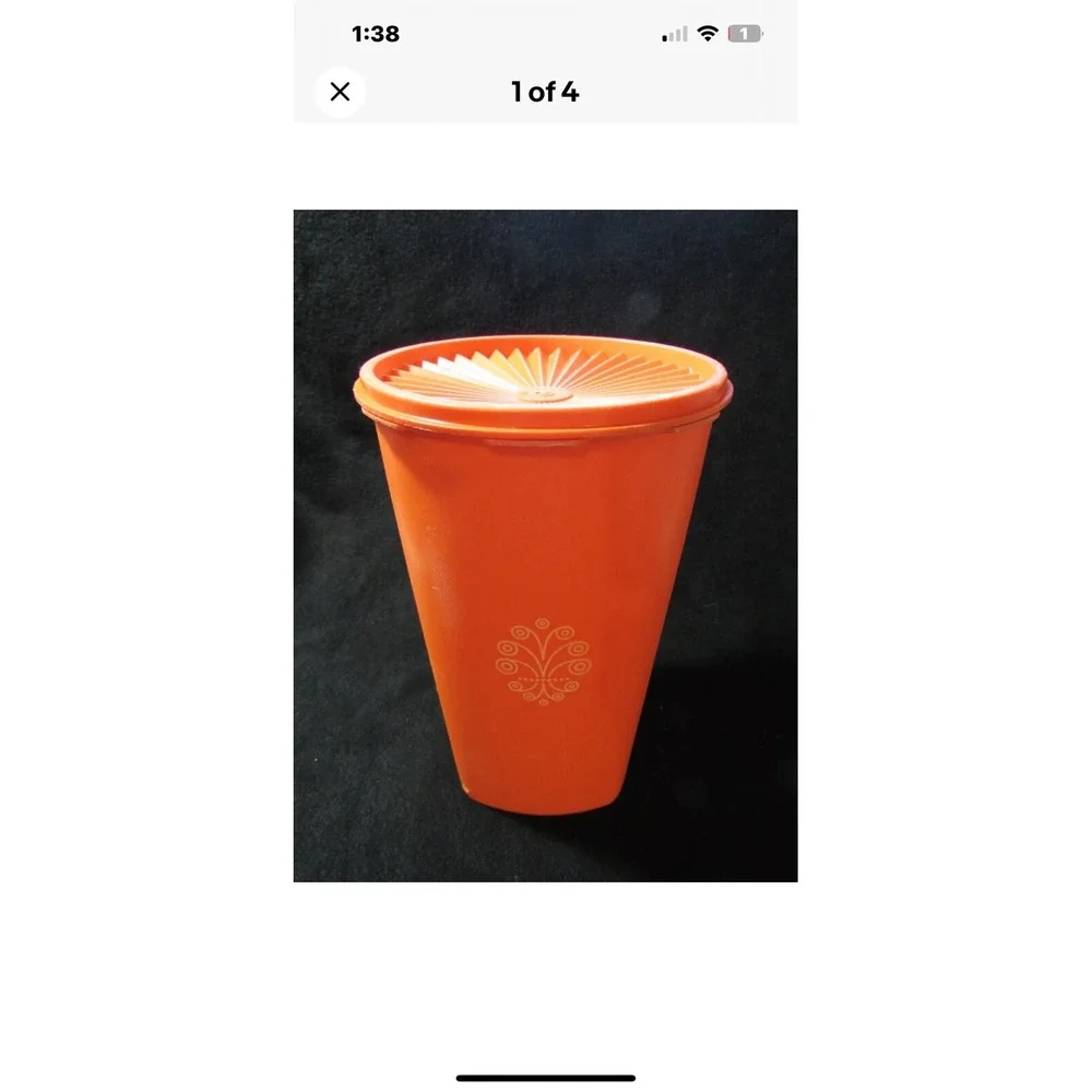 Vintage Tupperware Canister 16‎ Cup W/ Servalier Lid Seal #1222 Orange